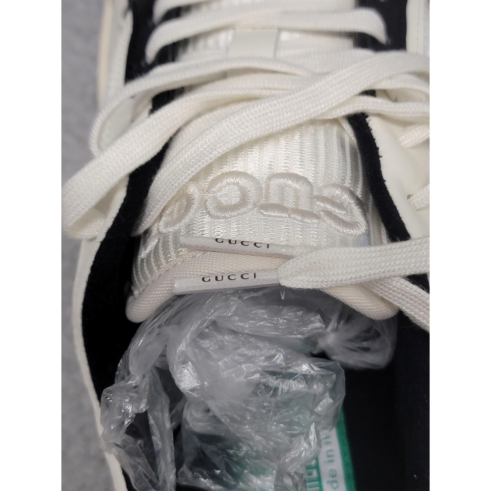 Gucci Shoes Mens US 12.5 EU 46 MAC80 Off-White Black Leather Low Top GG Italy - Picture 6 of 11